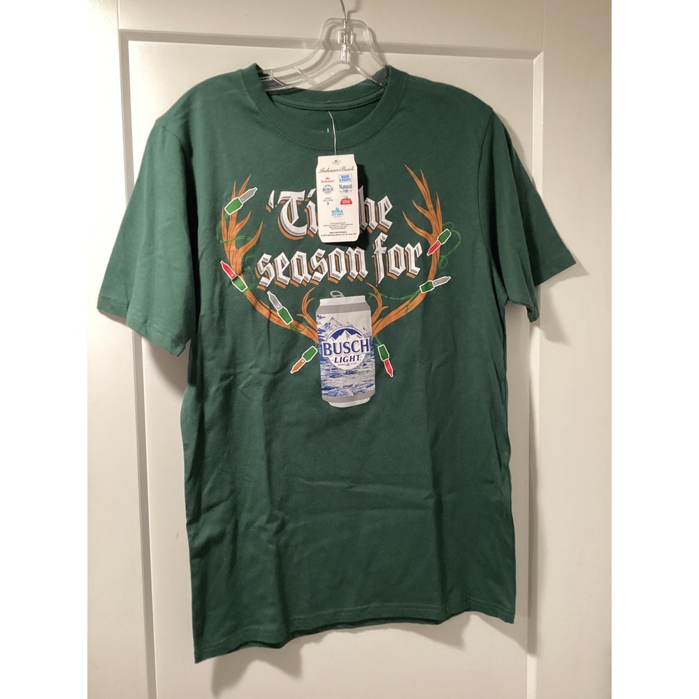 Brew City Busch Light Christmas T-Shirt Mens Small Green Tis the Season Beer Tee